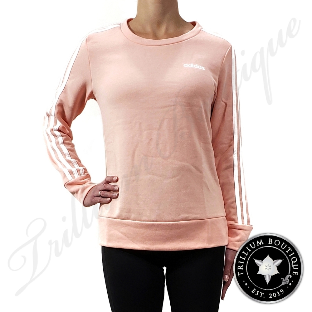 Adidas Climalite Women's 3-Stripe Crewneck Sweatshirt Peach w/ White Stripes NWT